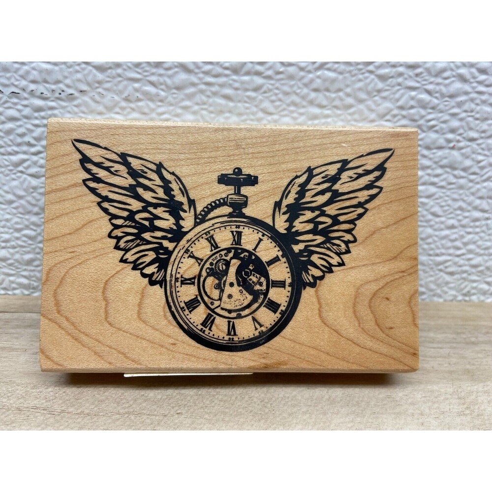 Inkadinkado Clock Wings Wood Mounted Rubber Stamp